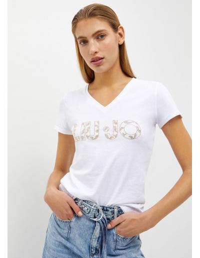 LIU.JO - T-shirt écoconçu avec logo, col V, blanc
