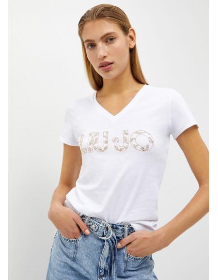 LIU.JO - T-shirt écoconçu avec logo, col V, blanc