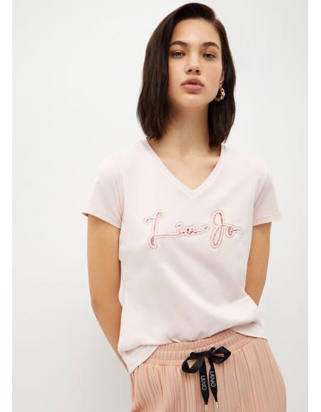 LUI.JO - T-shirt avec logo et dentelle, rose