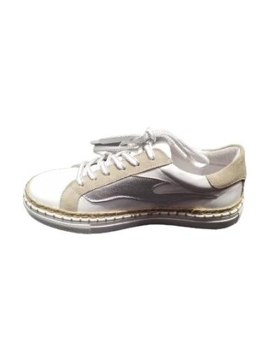 ONE STEP - Sneackers blanche et silver, en cuir