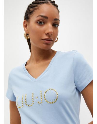 LIU.JO - T-shirt avec logo et clous, Blanc, Bleu ou Noir