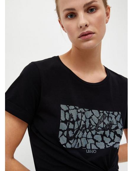LIU.JO - T-shirt avec strass, Noir ou Rose