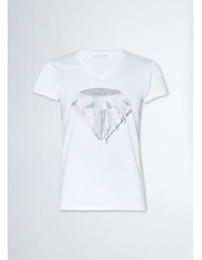 LIU. JO - T-shirt écoconçu avec diamant et strass, blanc
