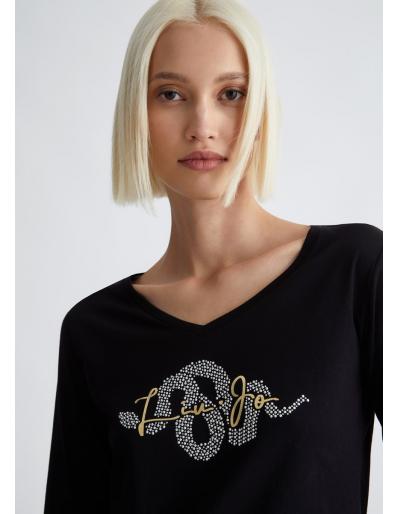 LIU.JO - T-shirt avec logo et strass, noir