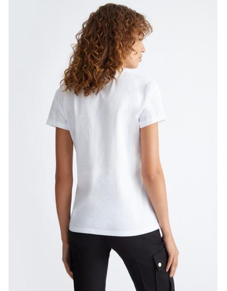 LIU.JO - T-shirt avec imprimé dressing et strass, blanc laine