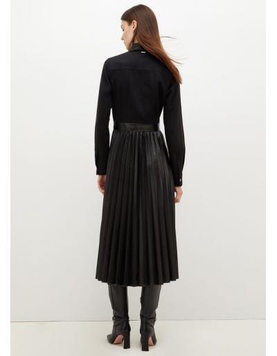 LIU.JO - Robe chemisier en toile denim avec jupe plissée, Noire