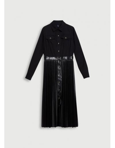LIU.JO - Robe chemisier en toile denim avec jupe plissée, Noire