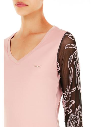 LIU.JO SPORT - Robe courte rose avec manches en tulle