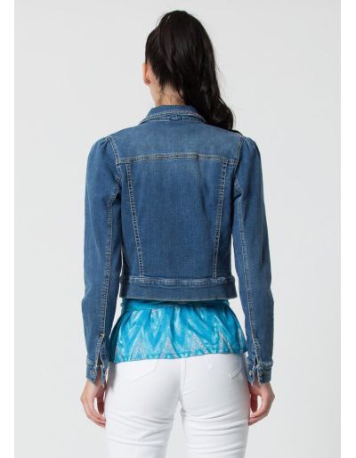 KOCCA - Veste en jean courte avec applications, bleu