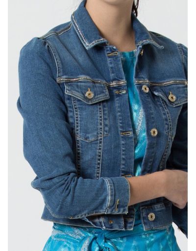 KOCCA - Veste en jean courte avec applications, bleu