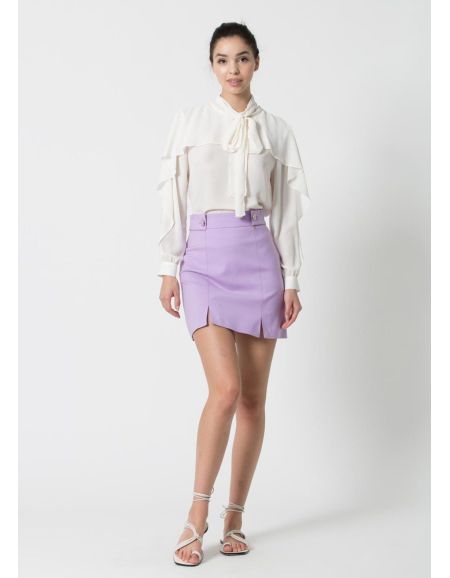 Koucla Mini jupe taille haute pour femme avec fente et boutons décoratifs.