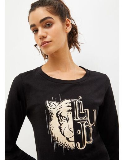 LIU.JO - T-shirt Noir écoconçu avec imprimé et strass
