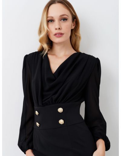 RINASCIMENTO - Robe avec blouse drapée, Noire - Taille L