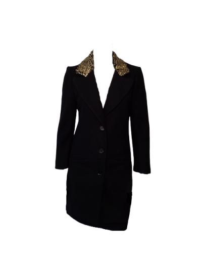 LES TROPEZIENNES - Manteau noir avec col doré - Taille XS