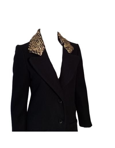 LES TROPEZIENNES - Manteau noir avec col doré - Taille XS