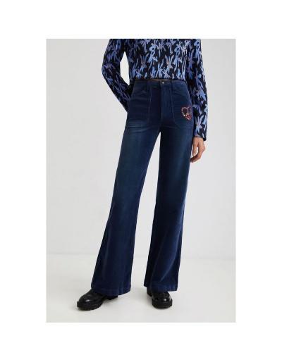 DESIGUAL - Pantalon large en velours, bleu - Taille 36