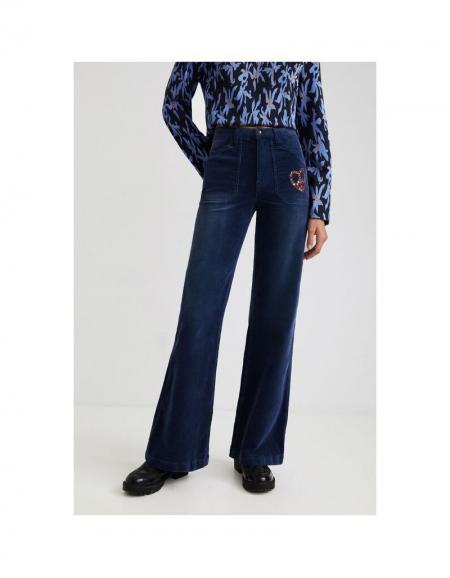 DESIGUAL - Pantalon large en velours, bleu