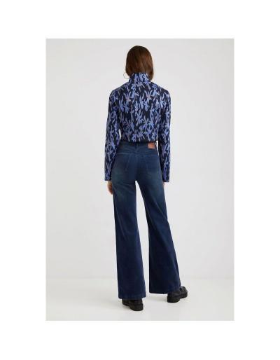 DESIGUAL - Pantalon large en velours, bleu