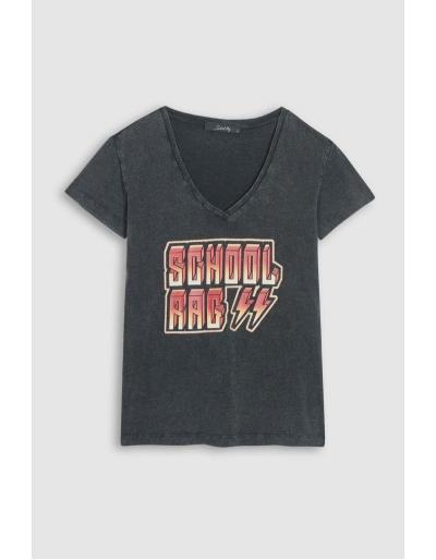 SCHOOL RAG - Tee-shirt gris imprimé en coton - Tessa Slub Rock