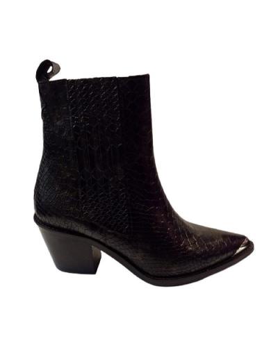 ONE STEP - Chelsea boots Western noirs en cuir embossé à reflets cuivrés - Pointure 35