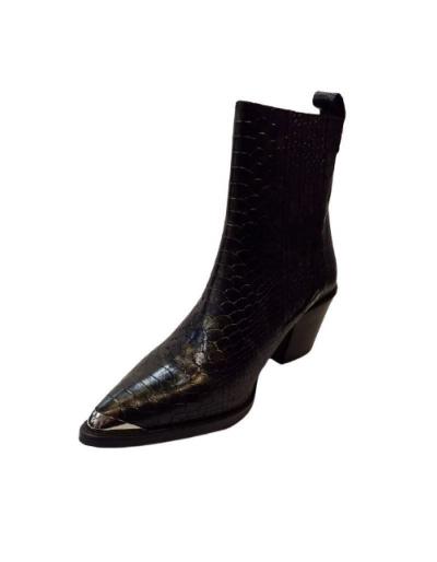 ONE STEP - Chelsea boots Western noirs en cuir embossé à reflets cuivrés