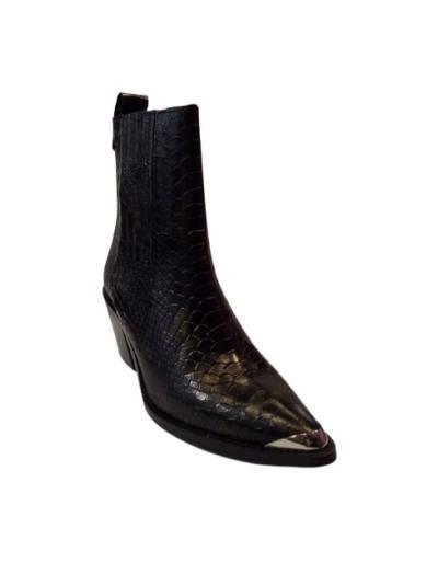 ONE STEP - Chelsea boots Western noirs en cuir embossé à reflets cuivrés